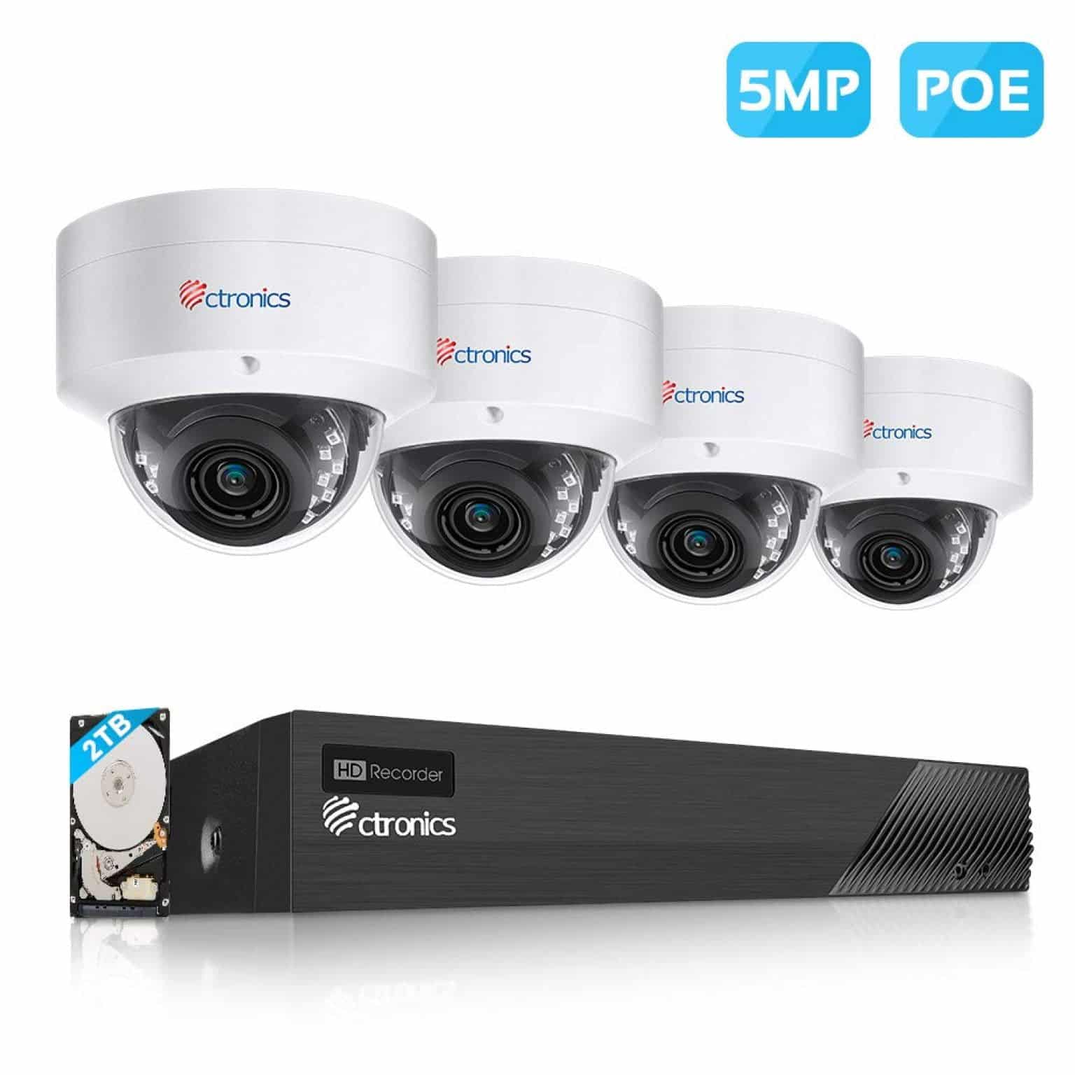 Ctronics Système Caméra Surveillance Poe Avec Nvr 8ch 2tb Disque Dur 4x