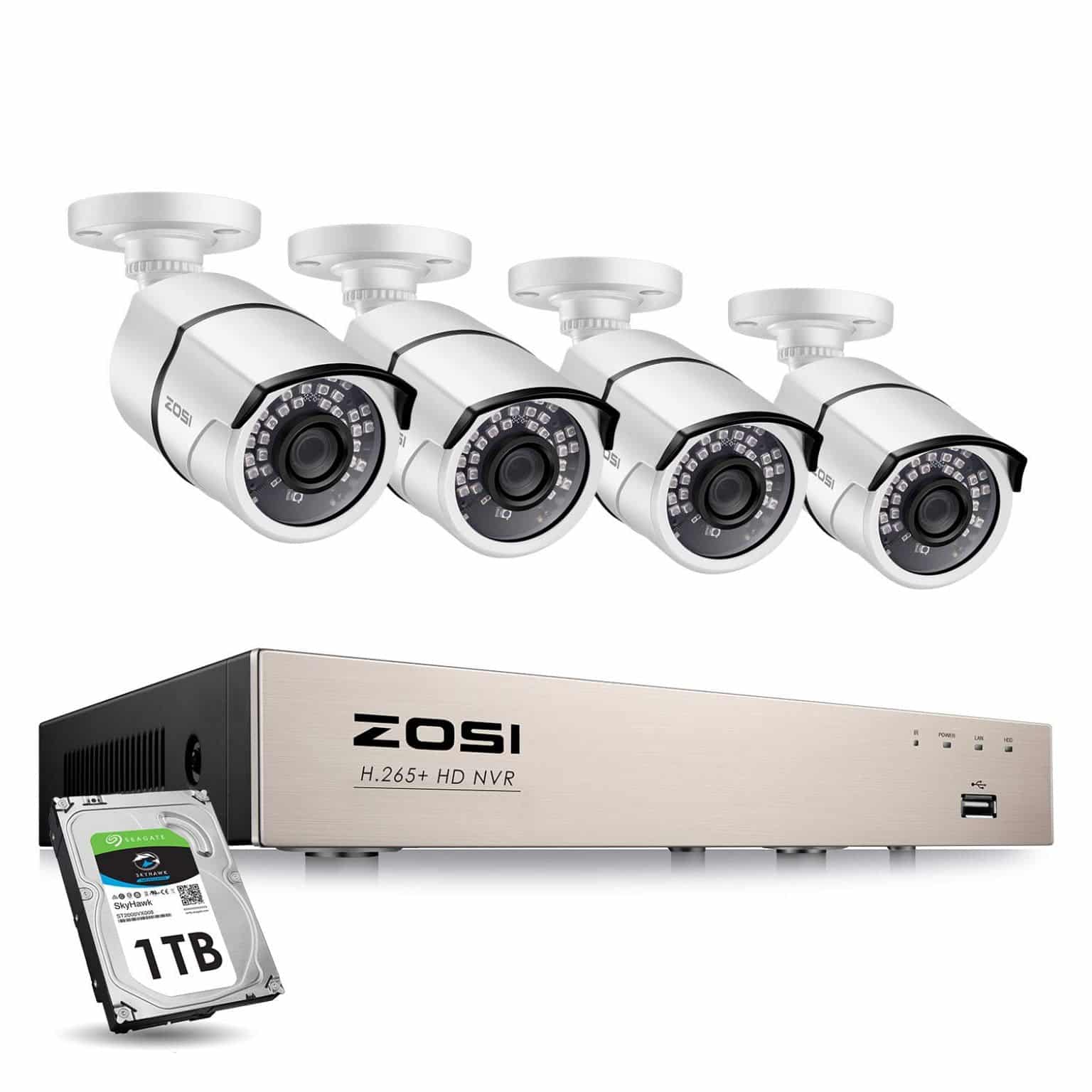 Zosi 8ch H 265 5mp Kit Caméra Surveillance Poe Avec 4x Caméra Ip Poe